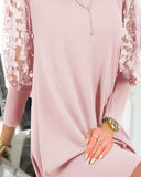 Guipure Lace Patch Lantern Sleeve Casual Dress