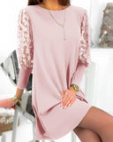 Guipure Lace Patch Lantern Sleeve Casual Dress