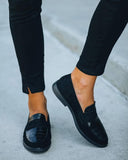 Solid Round Toe Leather Flat Loafer