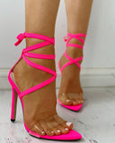Transparent Strap Lace Up Thin Heeled Sandals