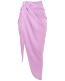 Satin Lantern Sleeve Plunge Crop Top & High Slit Skirt Set