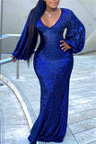 online clothing plus size v neck sequin hubble bubble sleeve maxi dress