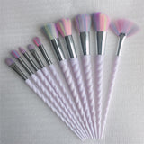 10 pc unicorn crystal plastic handle synthetic hair makeup brush set