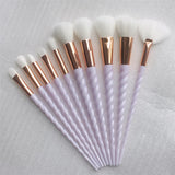 10 pc unicorn crystal plastic handle synthetic hair makeup brush set