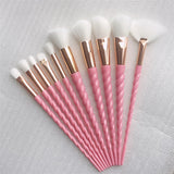 10 pc unicorn crystal plastic handle synthetic hair makeup brush set