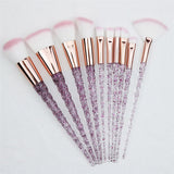 10 pc unicorn crystal plastic handle synthetic hair makeup brush set