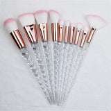 10 pc unicorn crystal plastic handle synthetic hair makeup brush set