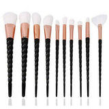 10 pc unicorn crystal plastic handle synthetic hair makeup brush set