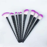 10 pc unicorn crystal plastic handle synthetic hair makeup brush set