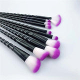 10 pc unicorn crystal plastic handle synthetic hair makeup brush set