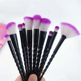 10 pc unicorn crystal plastic handle synthetic hair makeup brush set