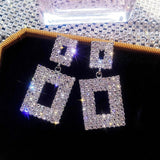 double square luxury crystal geometric drop earrings