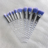 10 pc unicorn crystal plastic handle synthetic hair makeup brush set