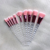 10 pc unicorn crystal plastic handle synthetic hair makeup brush set