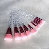 10 pc unicorn crystal plastic handle synthetic hair makeup brush set