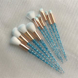 10 pc unicorn crystal plastic handle synthetic hair makeup brush set