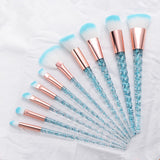 10 pc unicorn crystal plastic handle synthetic hair makeup brush set