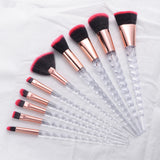 10 pc unicorn crystal plastic handle synthetic hair makeup brush set