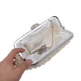 full imitation pearls rhinestone hasp lock shell shaped clutch bag