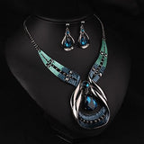 rhinestone pendant choker bib necklace drop earring jewelry set