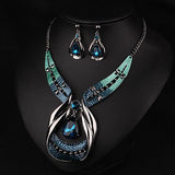 rhinestone pendant choker bib necklace drop earring jewelry set